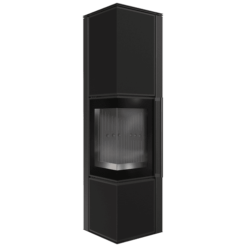 Wood burning steel stove TORA/L 8 kW Ø 150 quartz sinter Nero Assoluto black thermotec self closing door