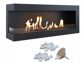 Wall mounted Bioethanol fireplace DELTA 1200 TÜV left-sided with decorative stones with glazing set