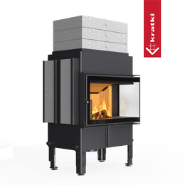 Heat-retaining fireplace KRATKI NORRA right 9.9 kW Ø 200 – set with side heat storage and 3 layers of top heat storage