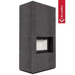 Modulaarinen takka KRATKI FLOKI BOX 8 kW Ø 160 kvartsisintteri NATURALI PIETRA DI SAVOIA ANTRANCITE BOCCIARDATA