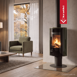 Szabadon álló tűzhely ERIK/N/O 5.5 kW Ø 150 zöld cserép, csempeburkolat, fekete termotec