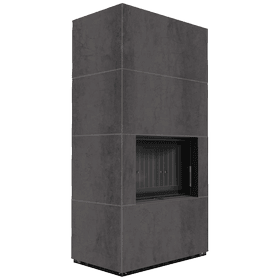 Modular fireplace FLOKI BOX 8 kW Ø 160 quartz sinter NATURALI PIETRA DI SAVOIA ANTRANCITE BOCCIARDATA black thermotec