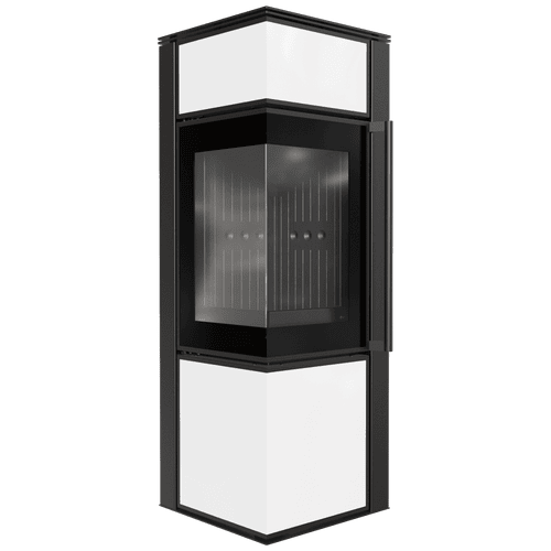Piec stalowy koza TORA/S 8 kW Ø 150 biały panel szklany czarne wyłożenie