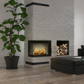 Smart steel fireplace LUCY SLIM left 8 kW Ø 160 black thermotec MSK GLASS