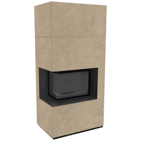 Modular fireplace FLOKI BOX left 8 kW Ø 160 quartz sinter FOKOS RENA black thermotec
