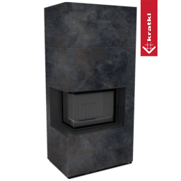 Modulaire haard KRATKI FLOKI BOX links 8 kW Ø 160 kwarts gesinterd OSSIDO NERO zwart thermotec