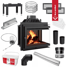 Chimenea de leña de hierro fundido KRATKI SIMPLE derecha 8 kW Ø 200 Set