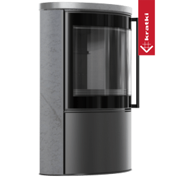 Stalowy piec wolnostojący BJORN Ø 150 7kW ozdobna ceramika akumulacyjna GRAY SATIN pokrywa ceramiczna; czarny termotec; z domykaniem
