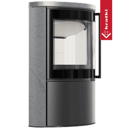 BJORN Ø 150 7kW freestanding steel stove, decorative GRAY SATIN storage ceramic, ceramic cover; with closing mechanism