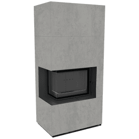 Modular fireplace FLOKI BOX left 8 kW Ø 160 quartz sinter CEMENTO GRIGIO BOCCIARDATA black thermotec