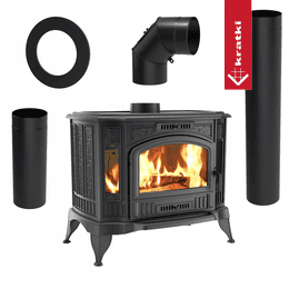Houtgestookte gietijzeren kachel KRATKI K9 Ø 150 9 kW met accessoires