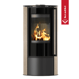 Piec wolnostojący KRATKI ERIK Ø 150 5,5 kW ozdobna ceramika akumulacyjna GOLD SATIN pokrywa stalowa; czarny termotec; z domykaniem