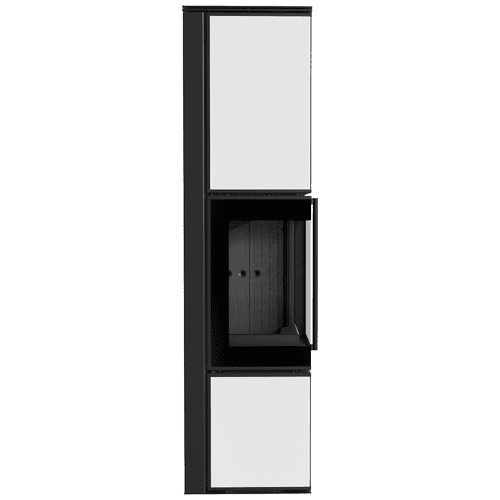 Poêle à bois en acier TORA/L 8 kW Ø 150 panneau de verre blanc Thermotec noir porte à fermeture automatique