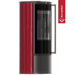 Estufa de acero ERIK Ø 150 5,5 kW, color burdeos, cubierta de acero negro termotec con mecanismo de cierre.