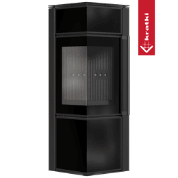 Kaminofen aus Stahl KRATKI TORA/S 8 kW Ø 150 Schwarzes Glaspaneel schwarz Verkleidung mit Türfeder