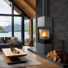 Wood burning steel stove REN/M right Ø 150 7 kW self closing door