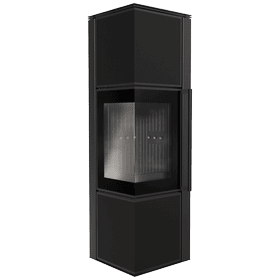 Wood burning steel stove TORA/M 8 kW Ø 150 quartz sinter Nero Assoluto black thermotec self closing door