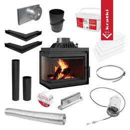 Focar semineu din fonta KRATKI SIMPLE 8 kW Ø 200 colt stanga, kit de instalare
