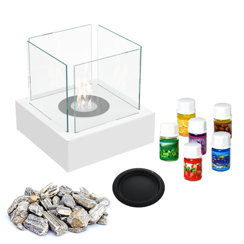 Tabletop bio-fireplace TANGO3 white set mix