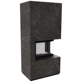 Modular fireplace FLOKI BOX right 8 kW Ø 160 quartz sinter NATURALI NERO GRECO