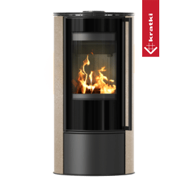Houtgestookte stalen kachel KRATKI ERIK Ø 150 5,5 kW decoratief keramiek GOLD SATIN zwart thermotec