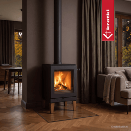 KRATKI K5 MODULO стальная печь 7 кВт Ø 150 деревянные ножки, темный термотек