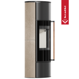 ERIK steel stove Ø 150 5.5 kW, high decorative GOLD SATIN storage ceramics, steel cover; Jatoba exotic wood handle
