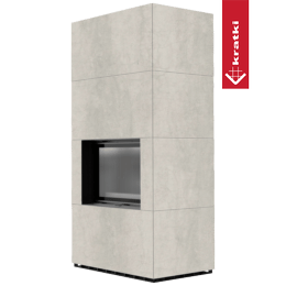 Modulaarinen takka KRATKI FLOKI BOX 8 kW Ø 160 kvartsisintteri NATURALI PIETRA DI SAVOIA PERLA BOCCIARDATA musta termotec