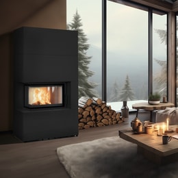 Cheminée modulaire KRATKI FLOKI BOX gauche 8 kW Ø 160 Quartz fritté NERO ASSOLUTO