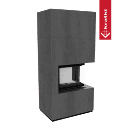 Kaminbausatz KRATKI FLOKI BOX rechts 8 kW Ø 160 Quarzsinter NATURALI PIETRA DI SAVOIA ANTRANCITE BOCCIARDATA