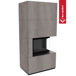 Caminetto modulare KRATKI FLOKI BOX destra 8 kW Ø 150 Sinterizzazione di quarzo NATURALI PIETRA DI SAVOIA GRIGIA BOCCIARDATA thermotec nero
