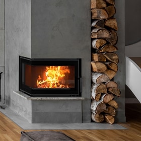 Steel fireplace SIMPLE left 6 kW Ø 150 black thermotec