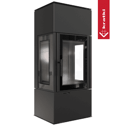 Kamin na drva od čelika KRATKI THOR VIEW Ø 150 8 kW s oblogom od crnog thermoteca