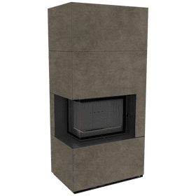 Modular fireplace FLOKI BOX left 8 kW Ø 160 quartz sinter FOKOS PIOMBO black thermotec