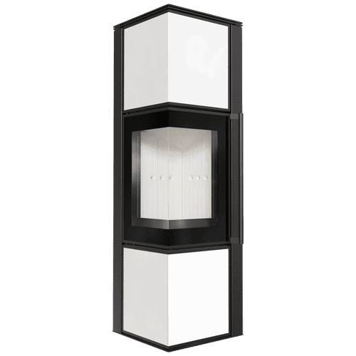 Wood burning steel stove TORA/M 8 kW Ø 150 white glass panel self closing door