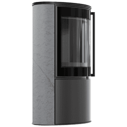 BJORN Ø 150 7kW free-standing steel stove, decorative GRAY SATIN storage ceramic, steel cover; black thermotec; with closing mechanism