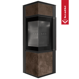 Houtgestookte stalen kachel KRATKI TORA/S 8 kW Ø 150 kwarts sinter OXIDE MORO zwart thermotec