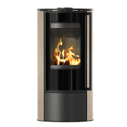 Jeklena peč na drva KRATKI ERIK Ø 150 5,5 kW dekorativna keramika GOLD SATIN črn termotec samozapiralna vrata