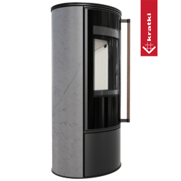 Kachel ERIK Ø150 5 5kW GREY SATIN stalen deksel sluiting handvat Jatoba