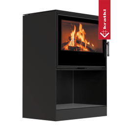 Vedfyrt stålovn KRATKI KARI 80 Ø 180 12 kW utsparing for ved sort thermotec