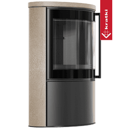 BJORN Ø 150 7kW free-standing steel stove, decorative GOLD SATIN storage ceramics; ceramic cover; black thermotec; with closing mechanism