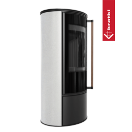 Freistehender Ofen KRATKI ERIK Ø150 5,5 kW WHITE SATIN Deckel Jatoba Schließung