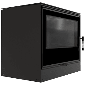 Estufa de leña de acero KARI 80 Ø 180 12 kW revestimiento thermotec negro puerta de cierre automático
