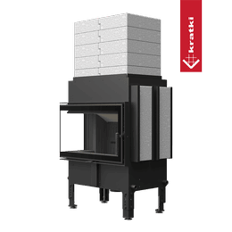 Heat-retaining fireplace KRATKI NORRA left 9.9 kW Ø 200 black lining, with side accumulation and 5 layers of upper accumulation