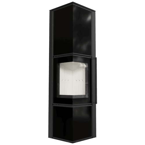 Estufa de leña de acero TORA/L 8 kW Ø 150 panel de vidrio negro puerta de cierre automático