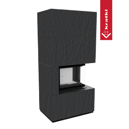 Modularni kamin KRATKI FLOKI BOX desni 8 kW Ø 160 kvarcni sinter NATURALI ARDESIA NERO A SPACCO