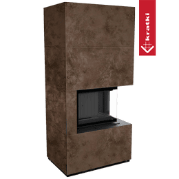 Modulinis židinys KRATKI FLOKI BOX dešinysis 8 kW Ø 160 kvarcinis aglomeratas OXIDE MORO juodas termotekas