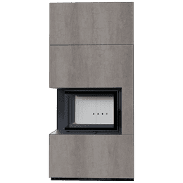 Modularni kamin KRATKI FLOKI BOX levo 8 kW Ø 160 kremen sinter NATURALI PIETRA DI SAVOIA GRIGIA BOCCIARDATA