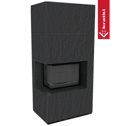 Αρθρωτό τζάκι KRATKI FLOKI BOX αριστερά 8 kW Ø 160 χαλαζιακό πυροσυσσωματωμένο NATURALI ARDESIA NERO A SPACCO μαύρο thermotec