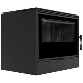 Estufa de leña de acero KARI 70 Ø 150 8 kW revestimiento thermotec negro puerta de cierre automático